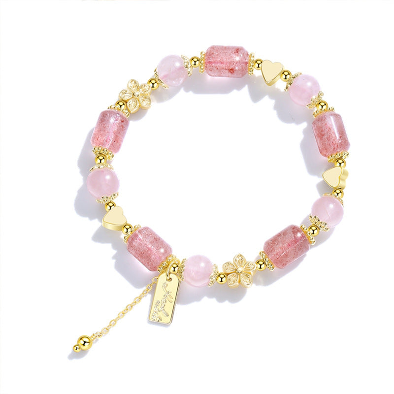 Sweet Strawberry Quartz and Rose Quartz Heart Charm crystal Bracelet