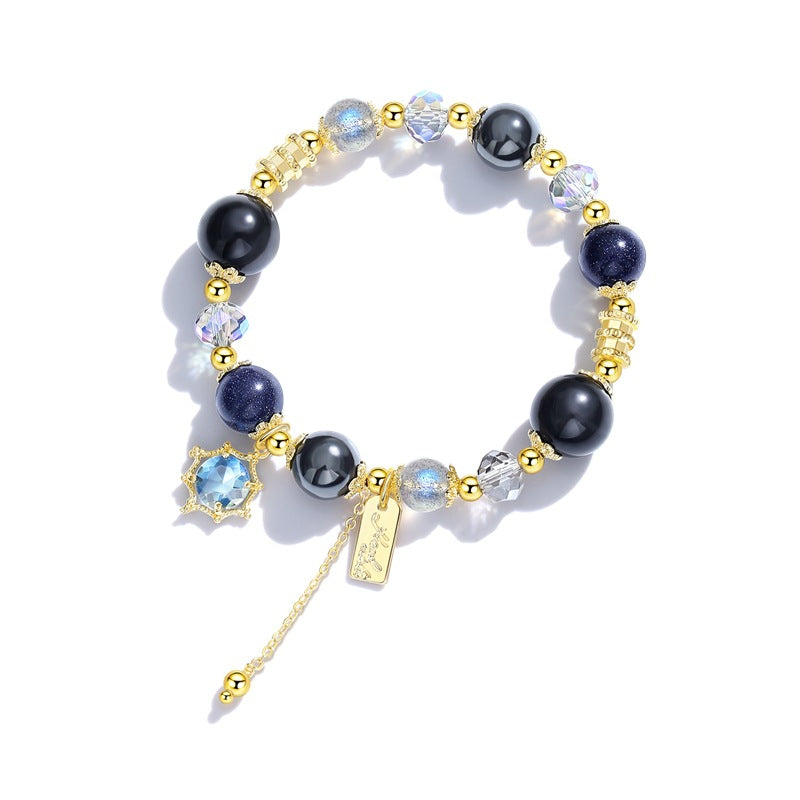 Starry Night Shimmer Obsidian and Blue Sandstone Bracelet