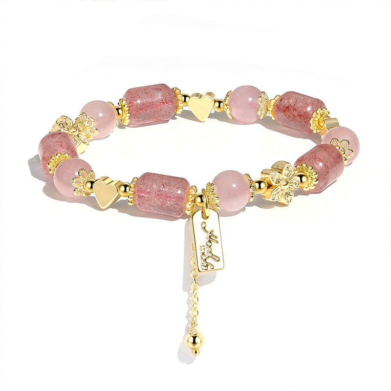 Sweet Strawberry Quartz and Rose Quartz Heart Charm crystal Bracelet