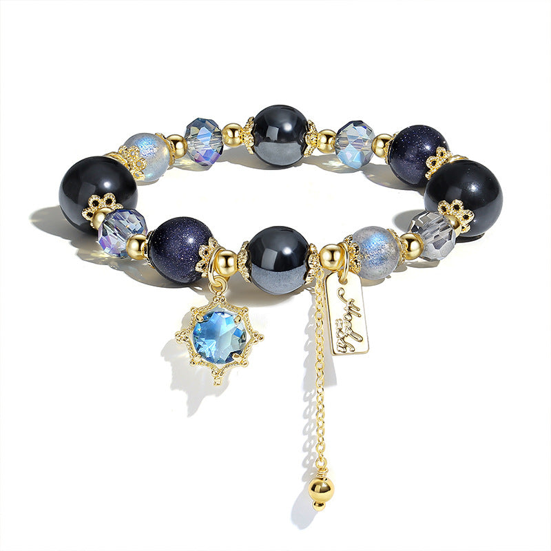 Starry Night Shimmer Obsidian and Blue Sandstone Bracelet